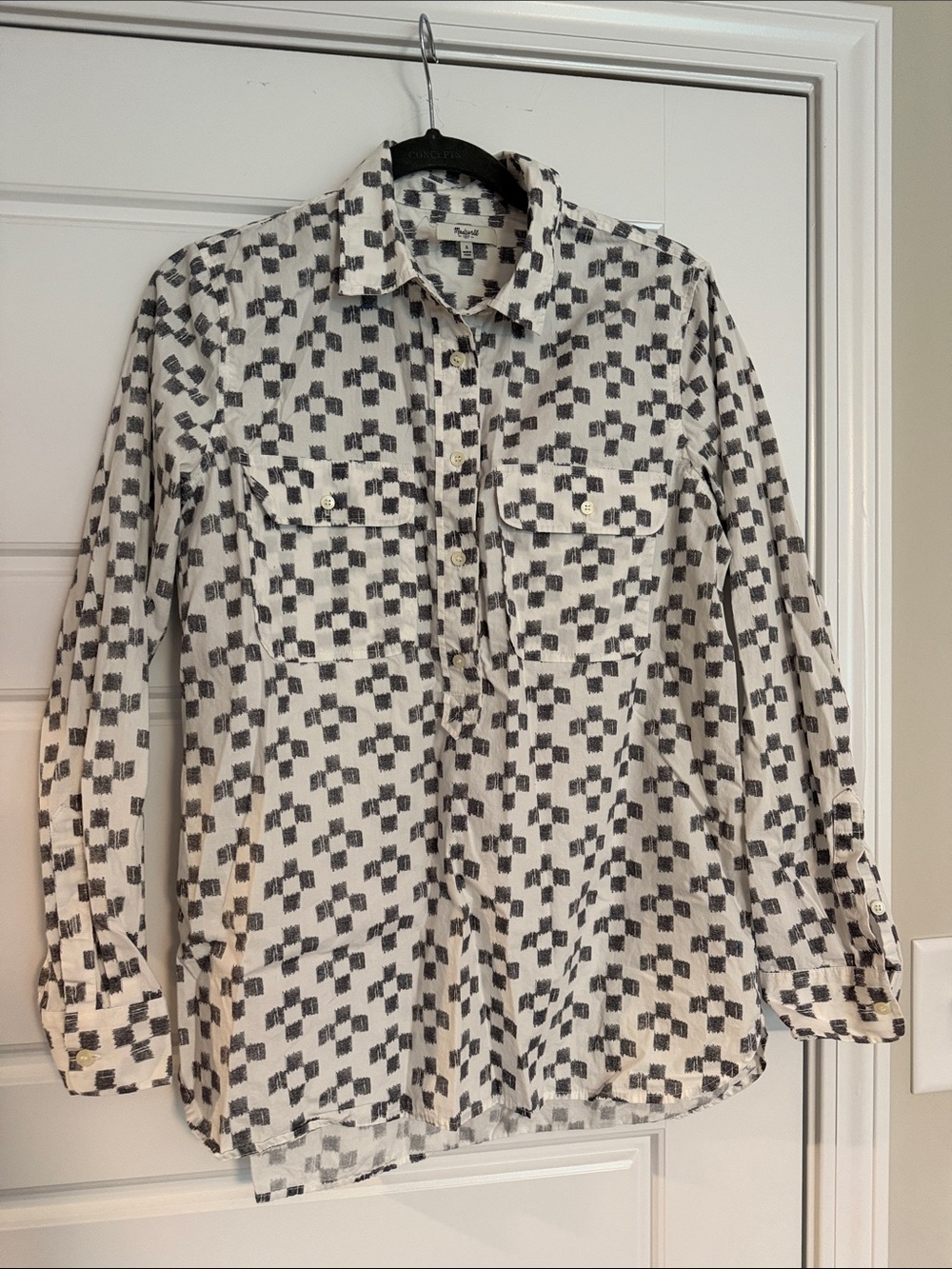 Madewell Cream and Black Geometric Button-Down Shirt